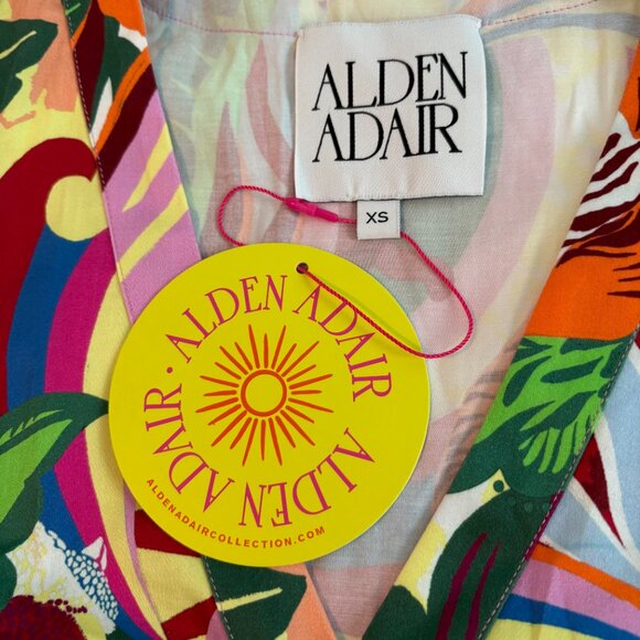 NWT Alden Adair Womens Louisa Rainforest Balloon Sleeve Midi Fringe Dress Sz XS‎ - Picture 7 of 13